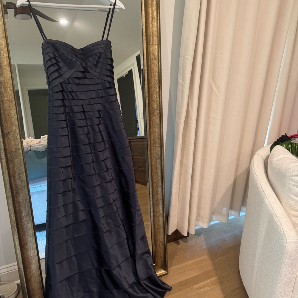 BCBGMaxAzria Blue Spaghetti Strap Ruched Maxi Dress